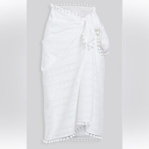 Playa Lucila White Eyelet Pom-Pom Swim Sarong Pareo